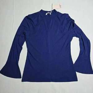 Candies Juniors XL Navy Ribbed Pullover Key‎ Holes Bell Long Sleeve Womens NWT